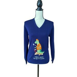 VINTAGE La Mode Du Golf alligator v neck navy blue sweater